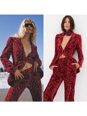 For Love and Lemons Penny Velvet Floral Single Button Blazer Size S